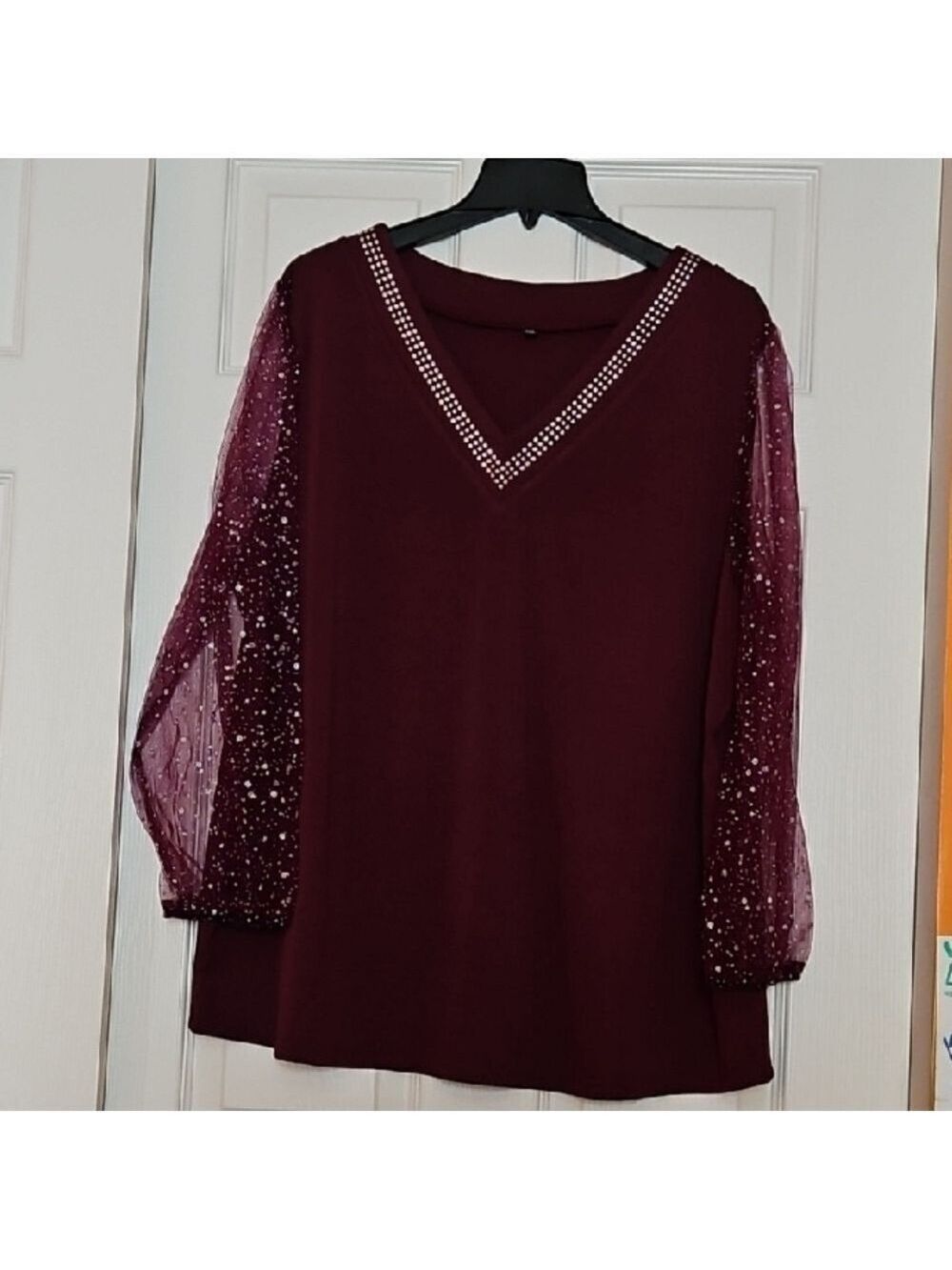 Elegant Burgundy Top with Sheer Sleeves Size 4XL